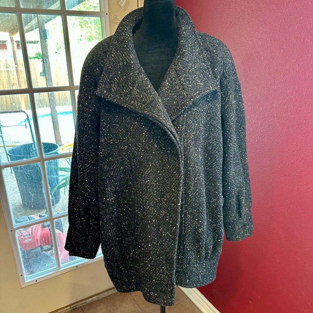 Vintage J Gallery Wool Blend Coat Women’s 11/12 Black Speckled Tweed Oversized